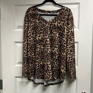 Leopard Print V-Neck Women's Top